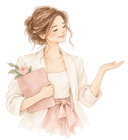 Watercolor wedding planner holding a pink folder