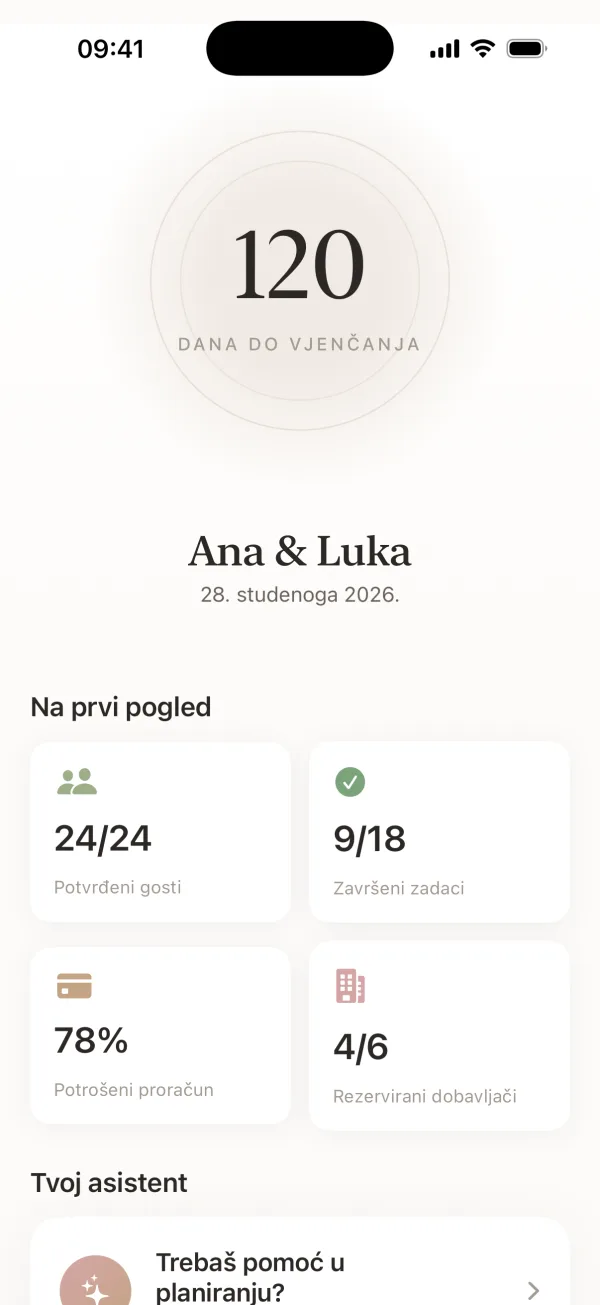 Wedding Harmony nadzorna ploča s odbrojavanjem do vjenčanja