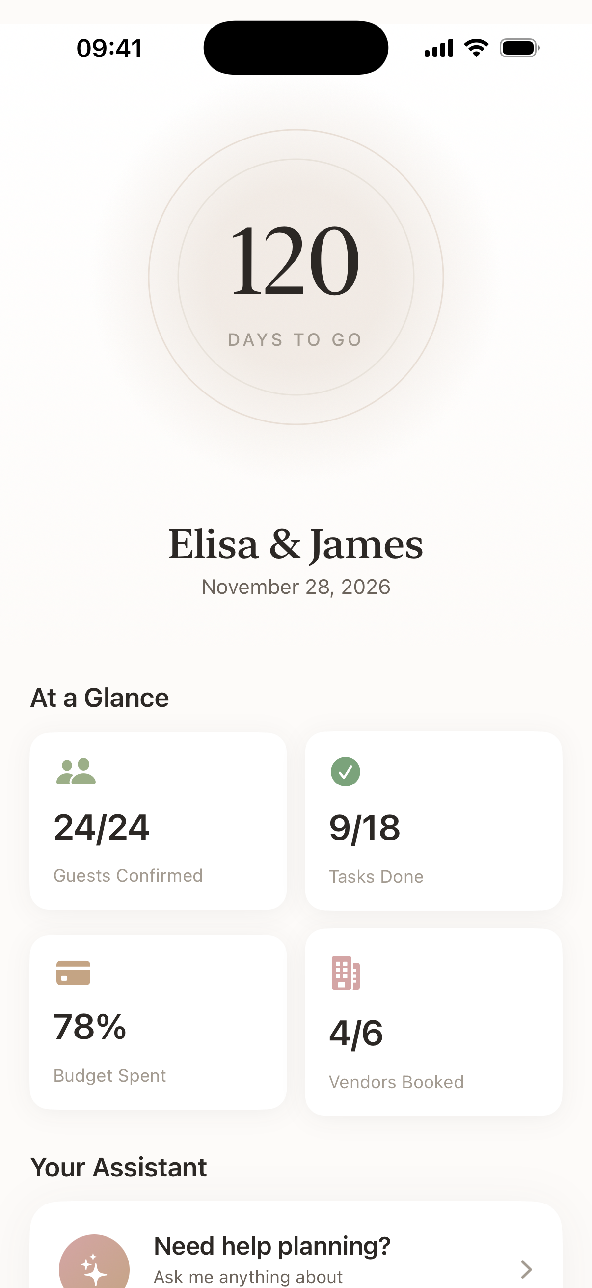 Wedding Harmony App - Dashboard