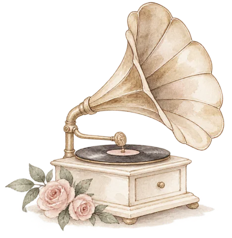 Watercolor gramophone with roses